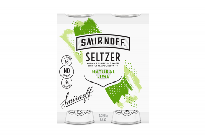 Smirnoff Seltzer Four-Pack Natural Lime. Image supplied