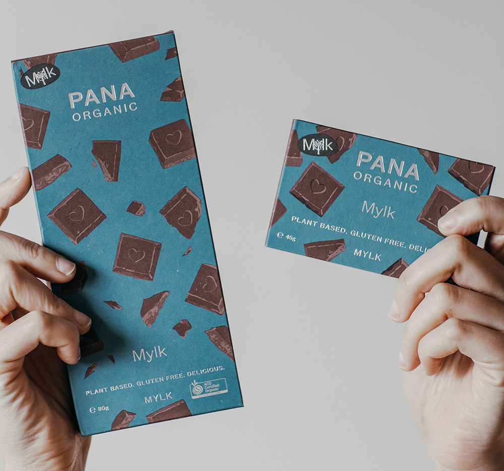 Pana Organic – Mylk Range in 45g and 80g block sizes. Image supplied.