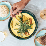 Yellow Coconut Curry lunch special at Cafe Le Monde in Noosa, Queensland.