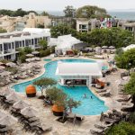 View from a balcony overlooking the pool at Sofitel Noosa Pacific Resort in Noosa Heads, Noosa, Queensland.