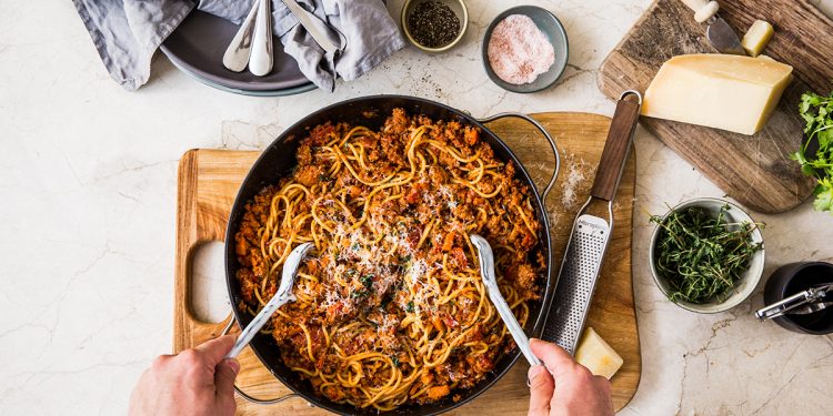 v2food Spaghetti bolognese. Image supplied