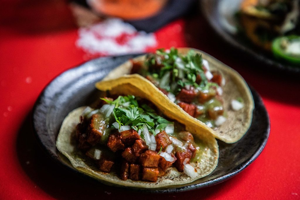 Bondi Hombres Miso Eggplant tacos. Photo by Jude Cohen. Image supplied.