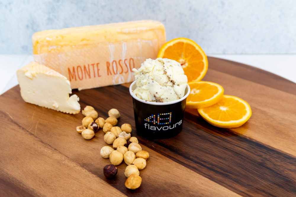 Monte Rosse Orange Hazelnut cheese-flavoured ice cream. Image: Supplied