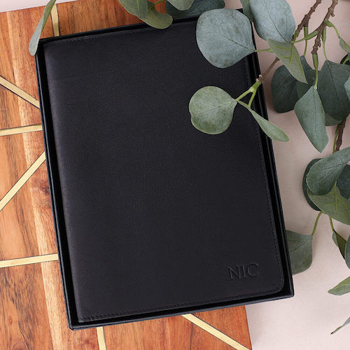 Personalised Black A5 Leather Notebook Holder