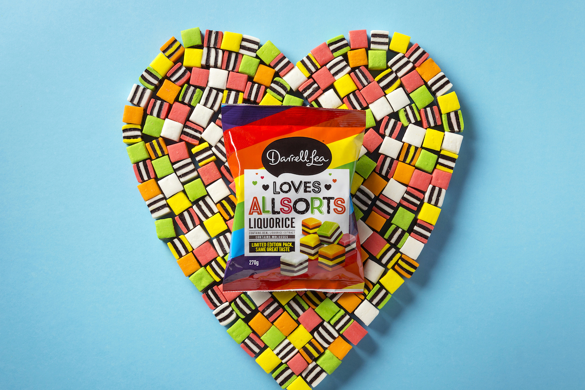 New Limited Edition Darrell Lea Loves Allsorts. Darrell Lea Has Lots of Love to Give this Mardi Gras Season. Image supplied.