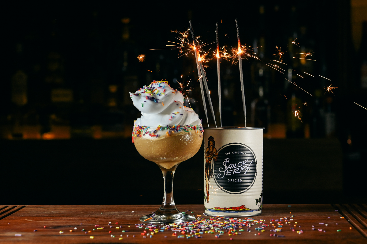 Sailor Jerry Whipped Cream Birthday Cake Cocktail Recipe. Image supplied.
