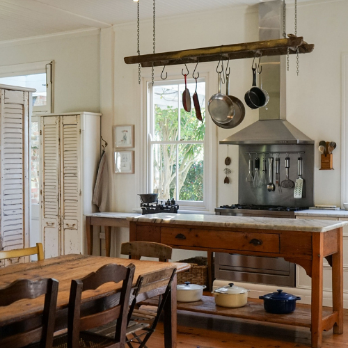 Kitchen at the Willow Berry Farm Farmhouse in New South Wales.