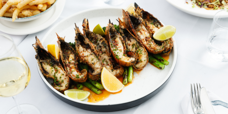 Grilled Moreton Bay Bugs ($85), Harbourfront Seafood Restaurant Sydney. Photographed by Steve Woodburn. Image supplied.