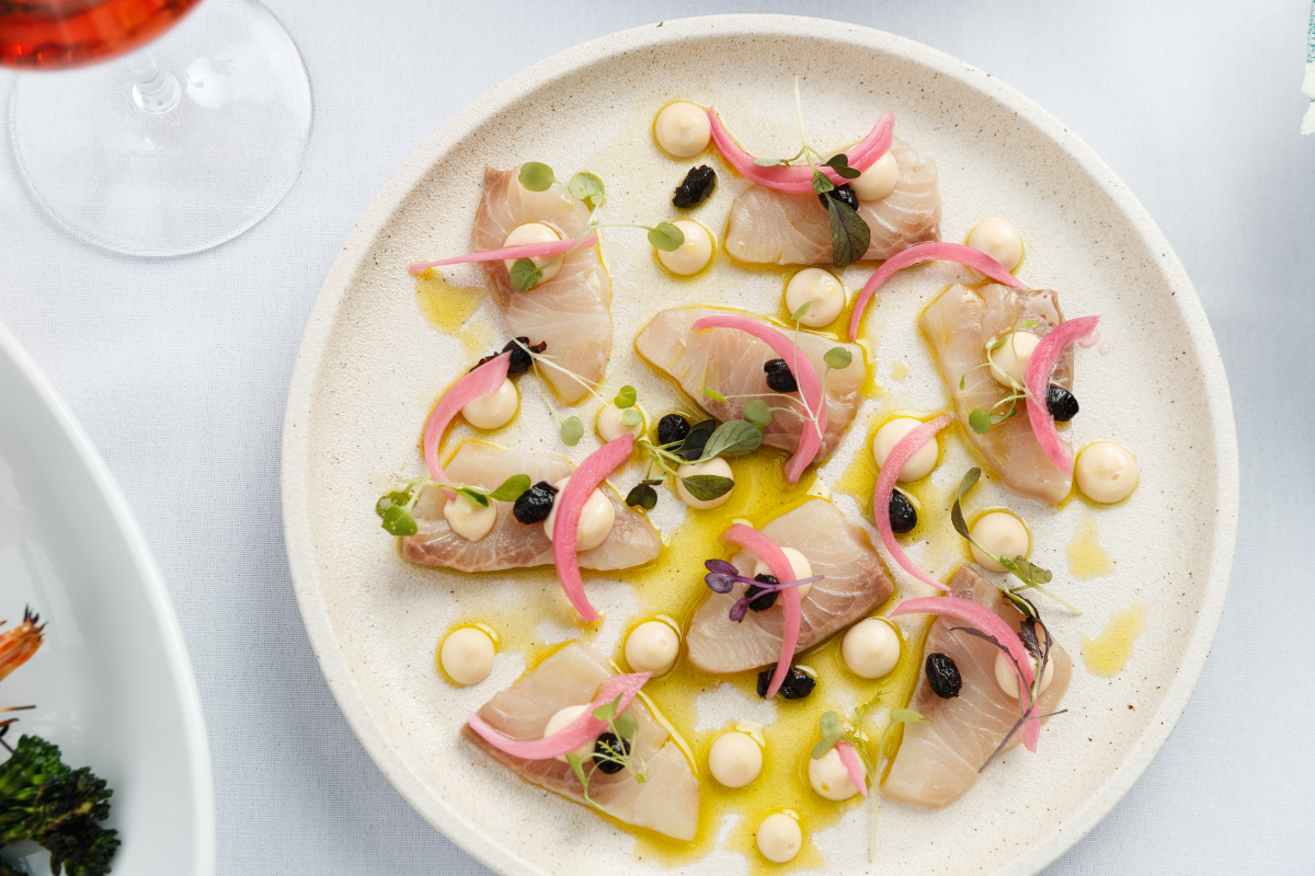 Kingfish Carpaccio ($28), Harbourfront Seafood Restaurant Sydney. Photographed by Steve Woodburn. Image supplied.