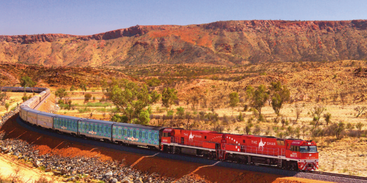 The Ghan Transforms into a Moving Artwork for 2021 Parrtjima Festival. Northern Territory. Image supplied.