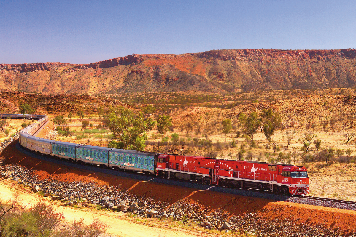 The Ghan Transforms into a Moving Artwork for 2021 Parrtjima Festival. Northern Territory. Image supplied.