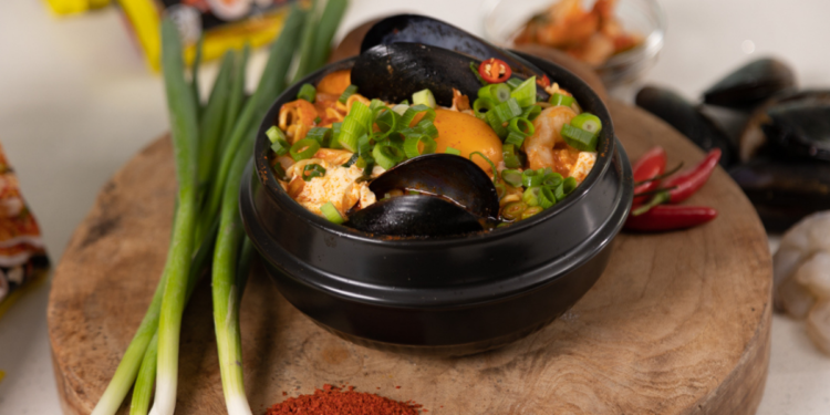 Reynold Poernomo’s Winter Seafood Soondubu Jjigae Noodles Recipe. Image supplied.