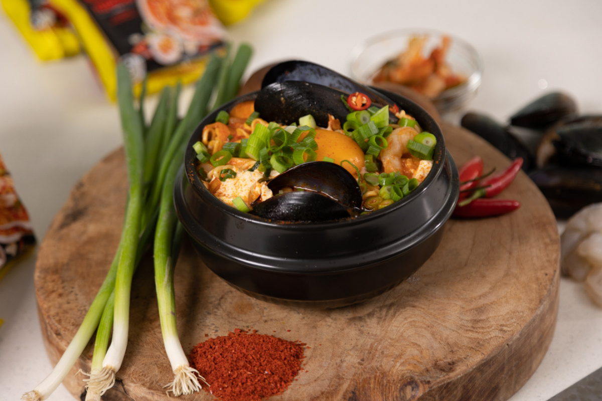 Reynold Poernomo’s Winter Seafood Soondubu Jjigae Noodles Recipe. Image supplied.