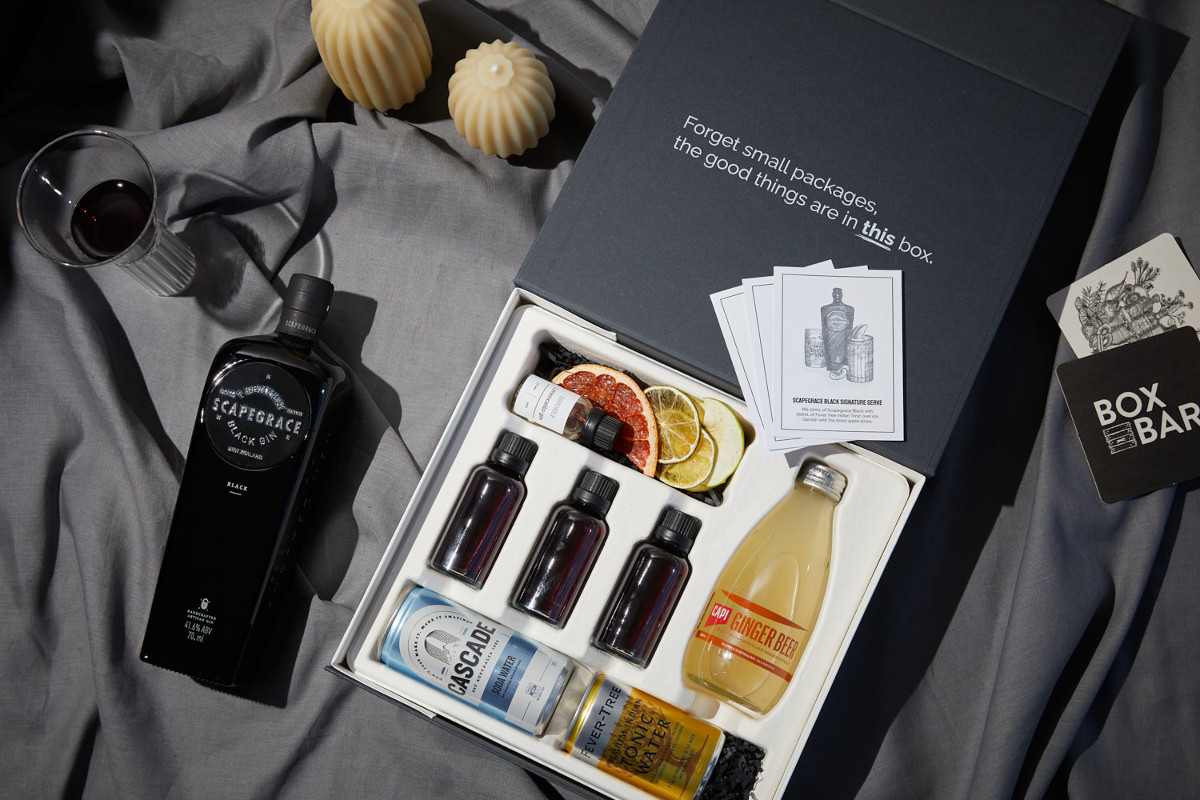 Scapegrace box with Scapegrace Black gin cocktail spirit