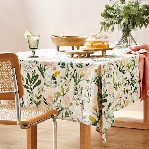 Adairs Habitation Natural & Green Linen Table Tablecloth