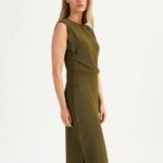 Basque. Twist Bodice Ribbed Jersey Dress Military Olive. Image supplied.