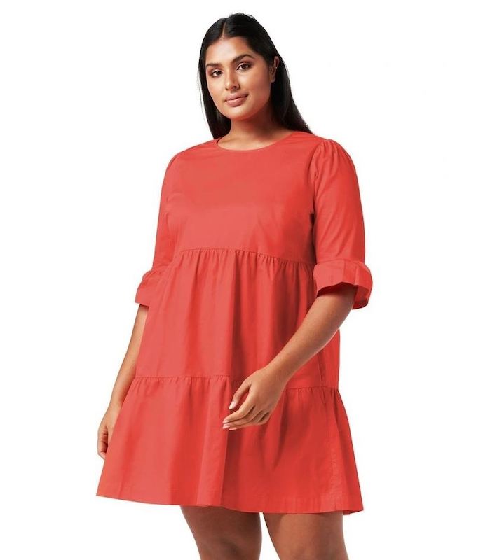 Forever New Curve. Brydie Curve Cotton Smock Dress Red. Image supplied.