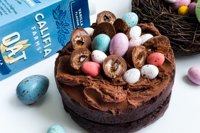Delicious Vegan Easter Egg Nest Chocolate Mud Cake Recipe. Image supplied.