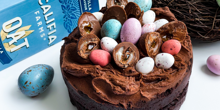 Delicious Vegan Easter Egg Nest Chocolate Mud Cake Recipe. Image supplied.