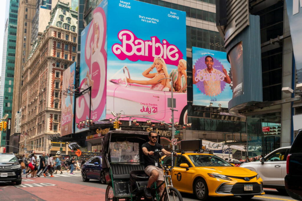 Barbie movie advertisement in Times Square, New York. Photography by rblfmr. Image via Shutterstock