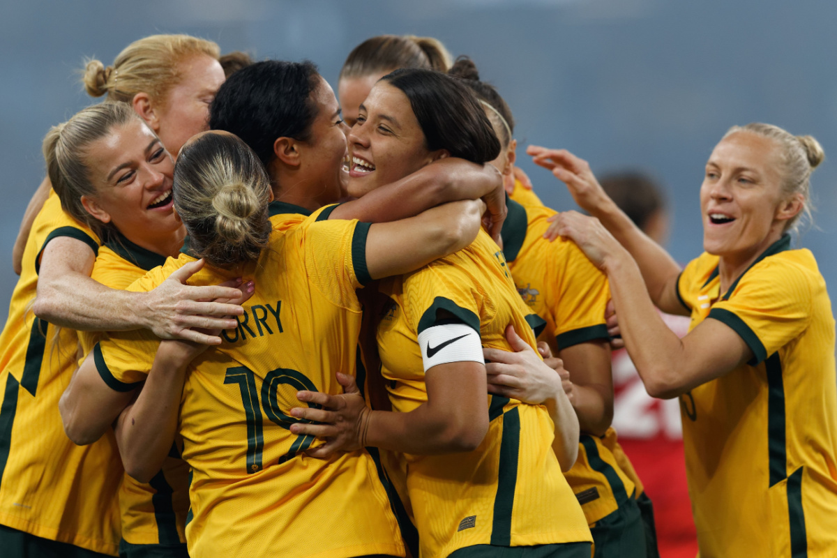 Matildas celebrating victory. Photography by IOIO IMAGES. Image via Shutterstock