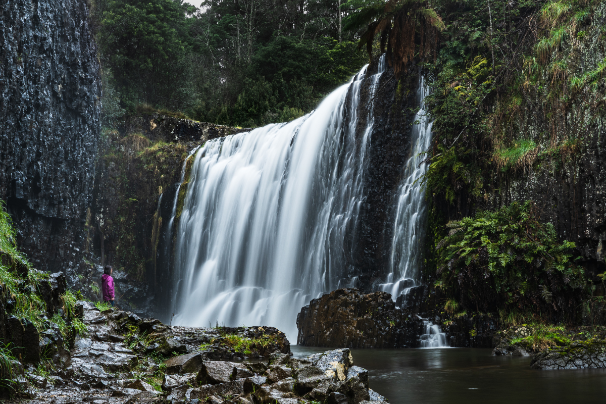 Waterfall in Tasmania. Photography by Mason Doherty. Image via Tourism Tasmania