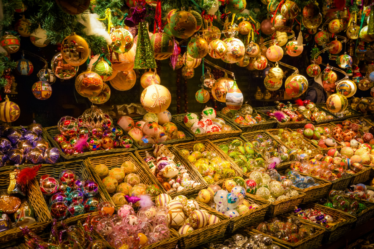 Christmas decorations for sale. Photography by essevu. Image via Shutterstock