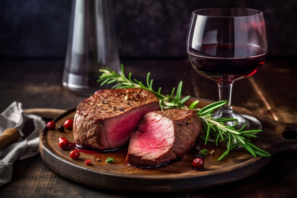 Traditional steak and wine. Photography by Slobix via Shutterstock